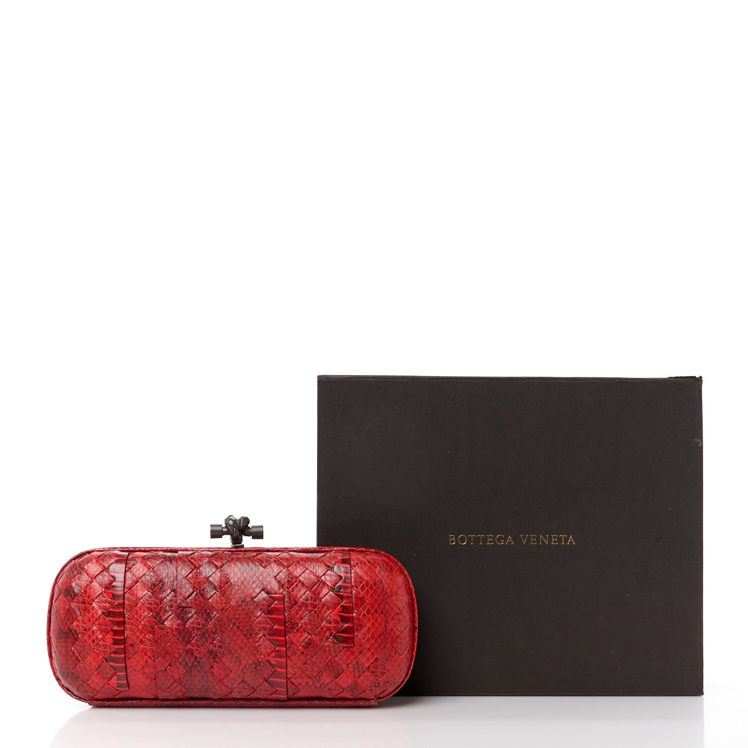 Bottega Veneta Snakeskin Intrecciato Stretch Knot Clutch Red 13 of 13