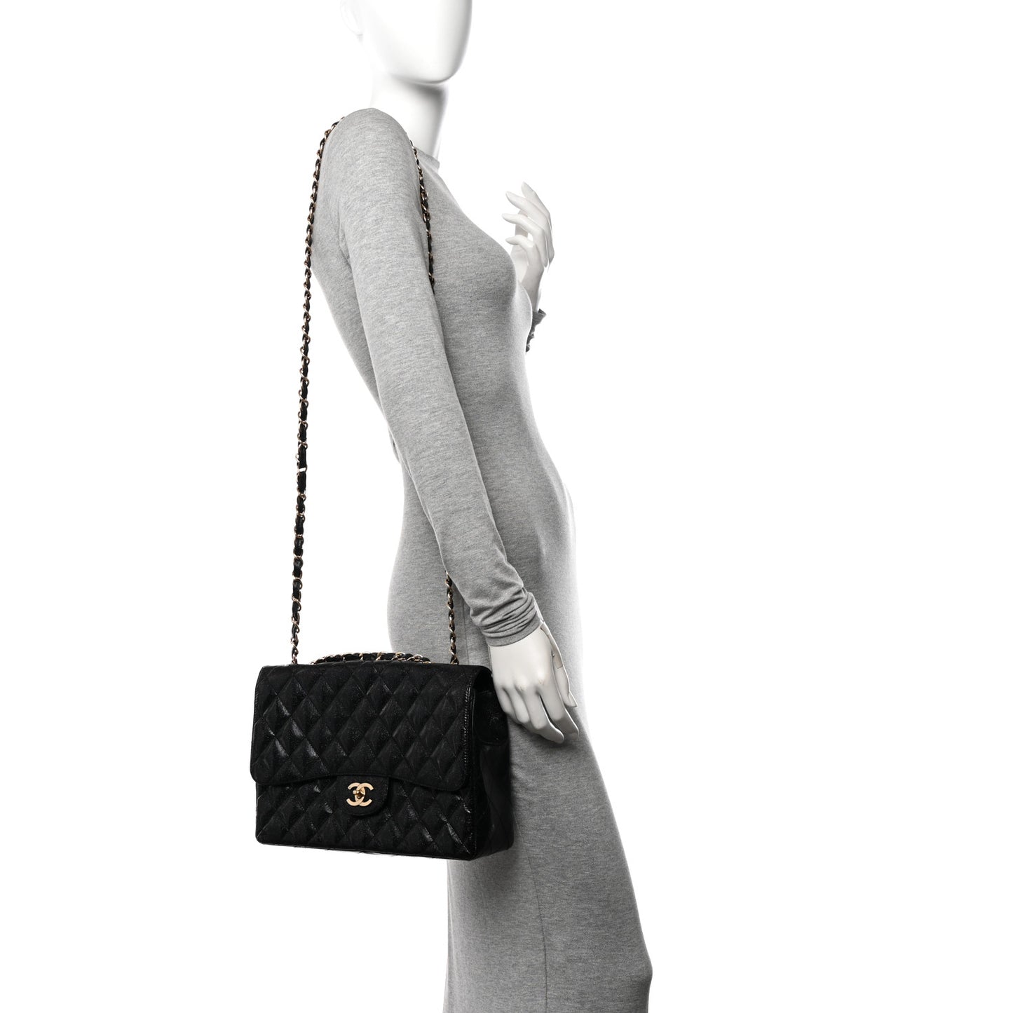 Patent Quilted Sparkle Glitter Jumbo Single Flap Black