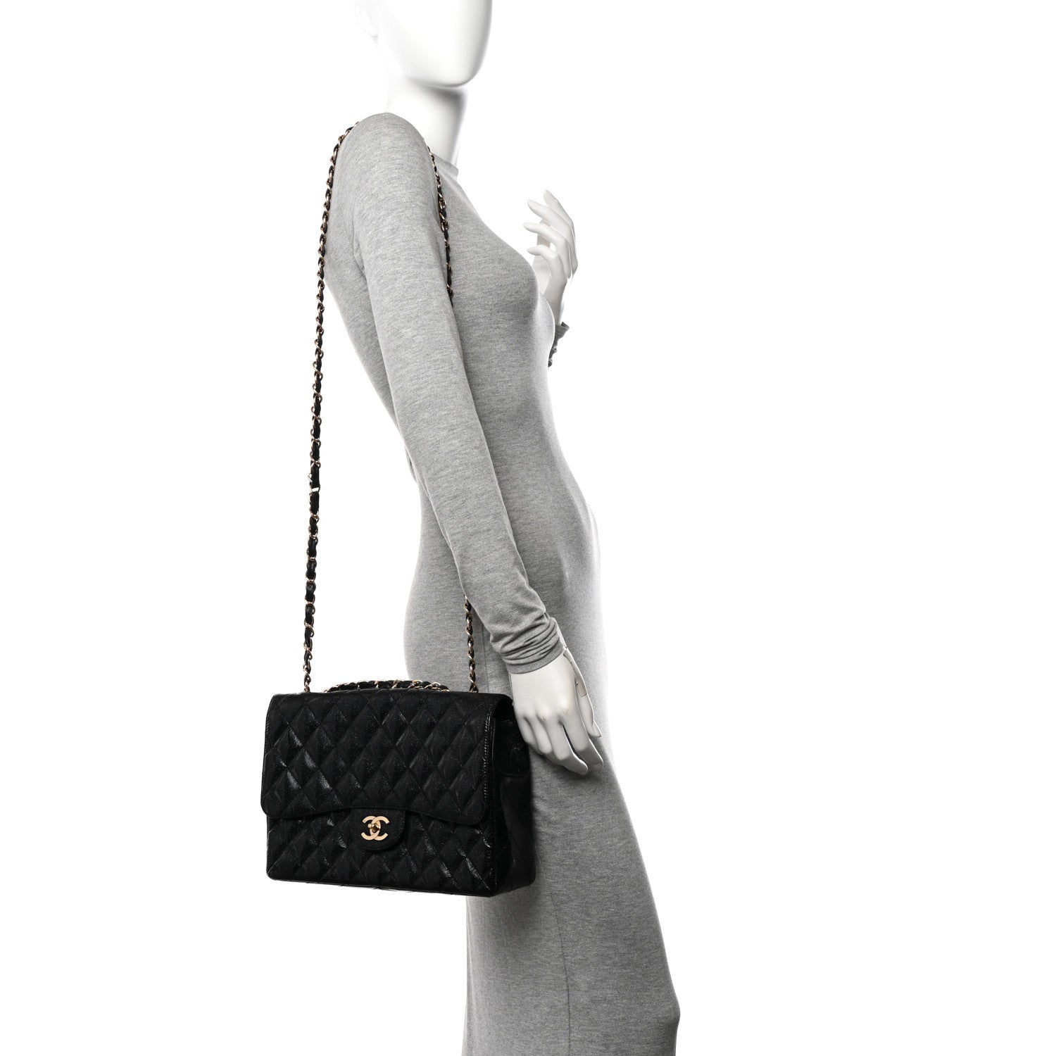 Chanel Patent Quilted Sparkle Glitter Jumbo Single Flap Black 2 of 13