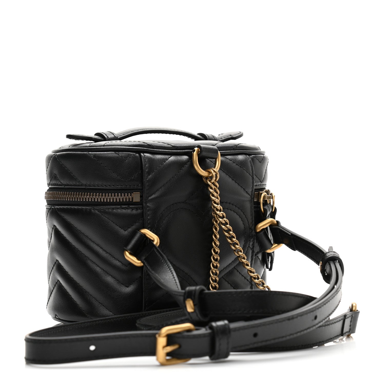 Gucci Calfskin Matelasse Mini GG Marmont Round Backpack Black 3 of 11