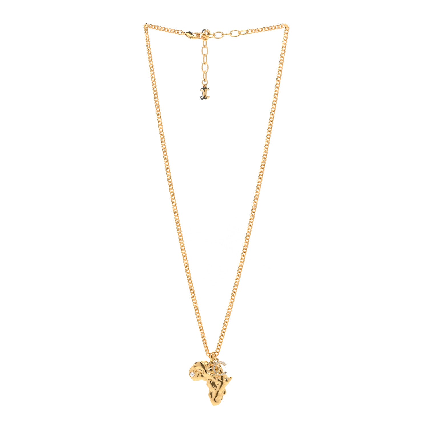 Chanel Crystal Pearl CC Africa Pendant Necklace Gold White 3 of 6