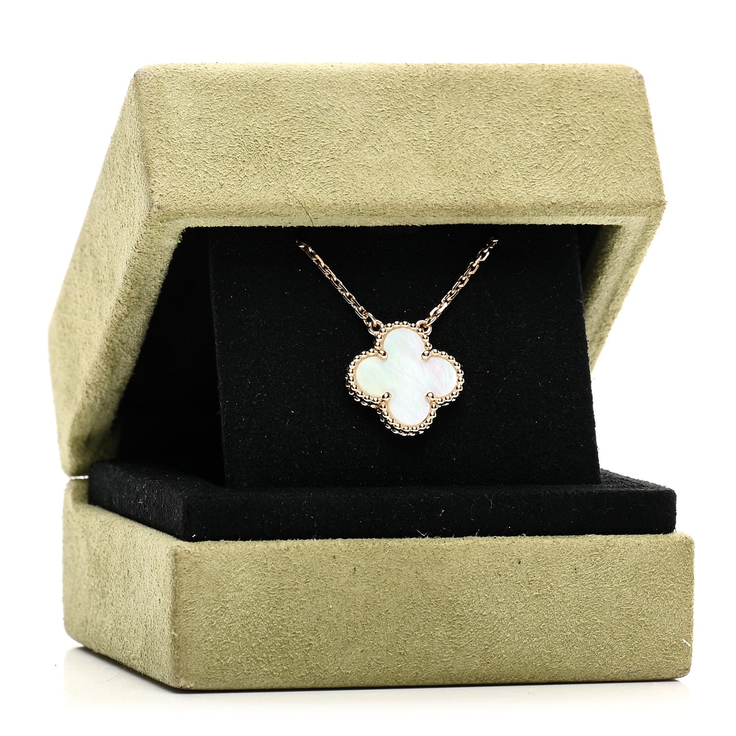 18K Yellow Gold Mother of Pearl Vintage Alhambra Pendant Necklace