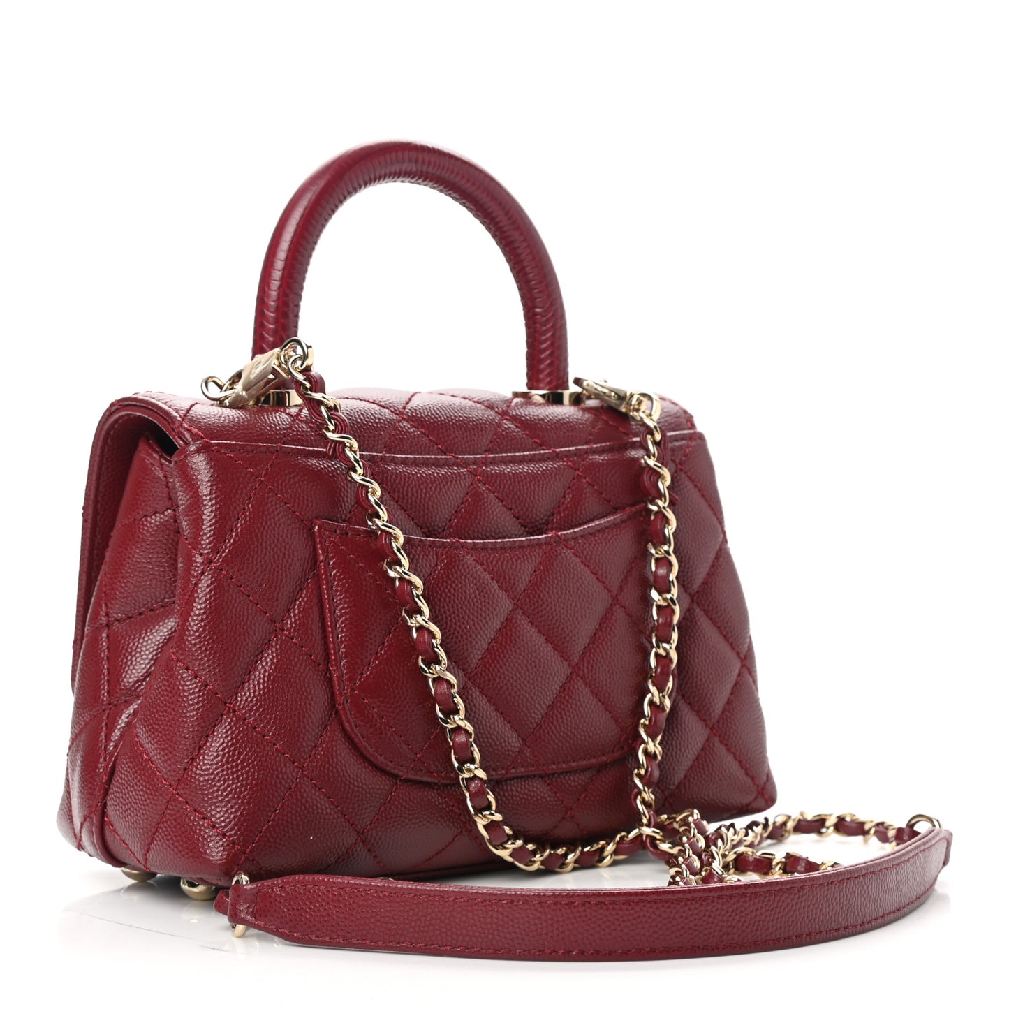 Caviar Quilted Lizard Embossed Extra Mini Coco Handle Flap Burgundy
