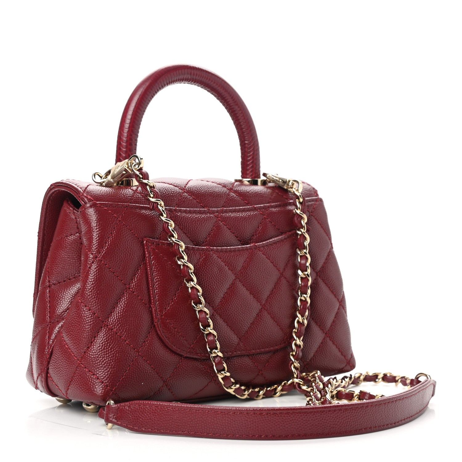 Chanel Caviar Quilted Lizard Embossed Extra Mini Coco Handle Flap Burgundy 3 of 11