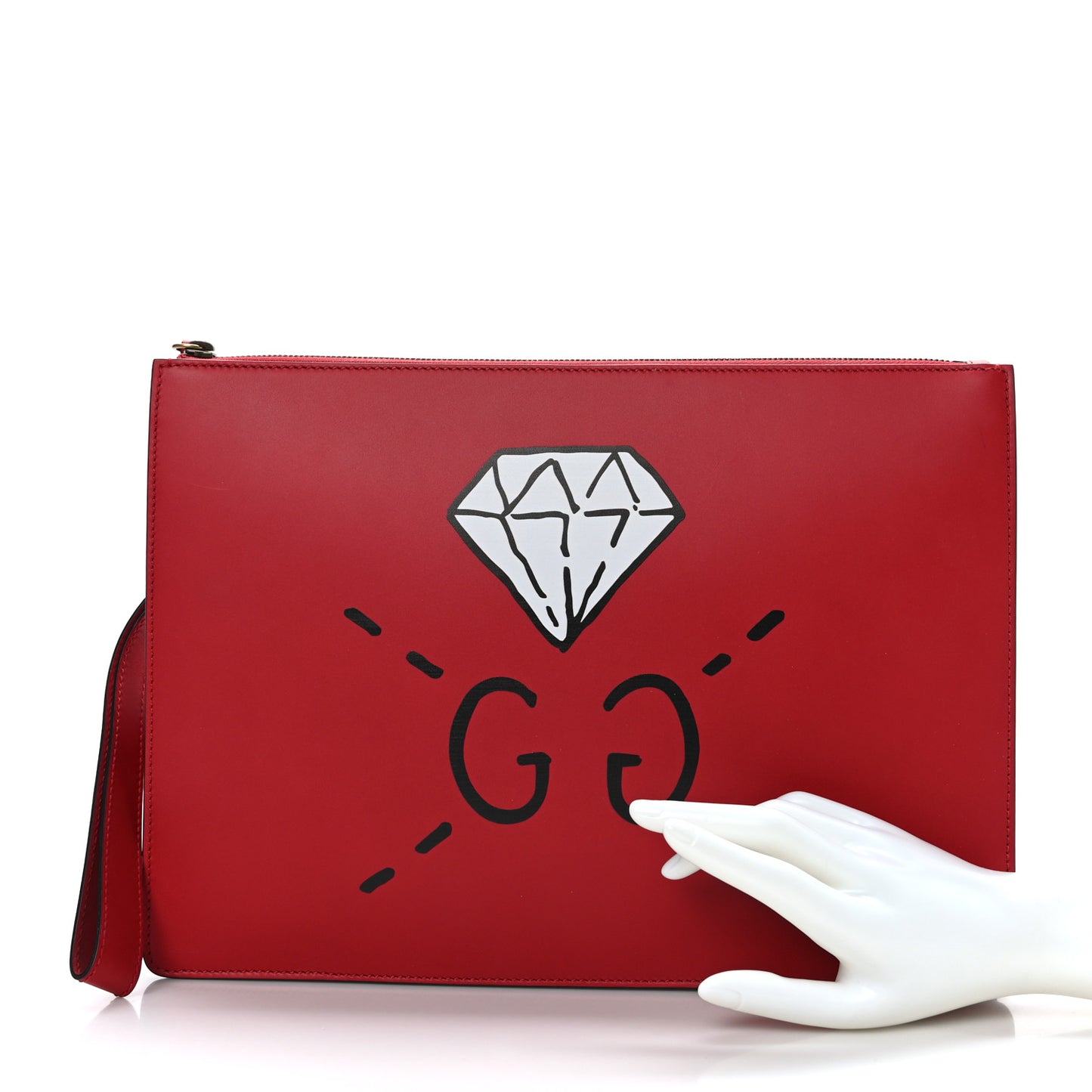 Calfskin GucciGhost Print Medium Documents Holder Hibiscus Red