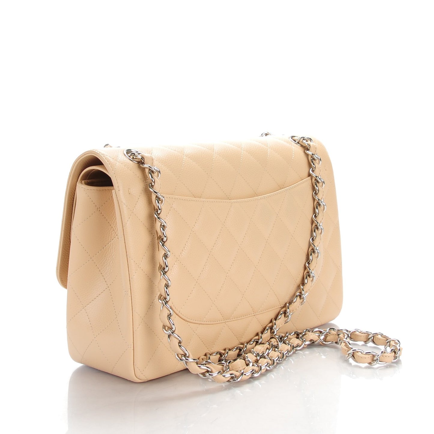 Caviar Quilted Jumbo Double Flap Beige Clair