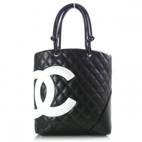 Calfskin Quilted Medium Cambon Tote Black White