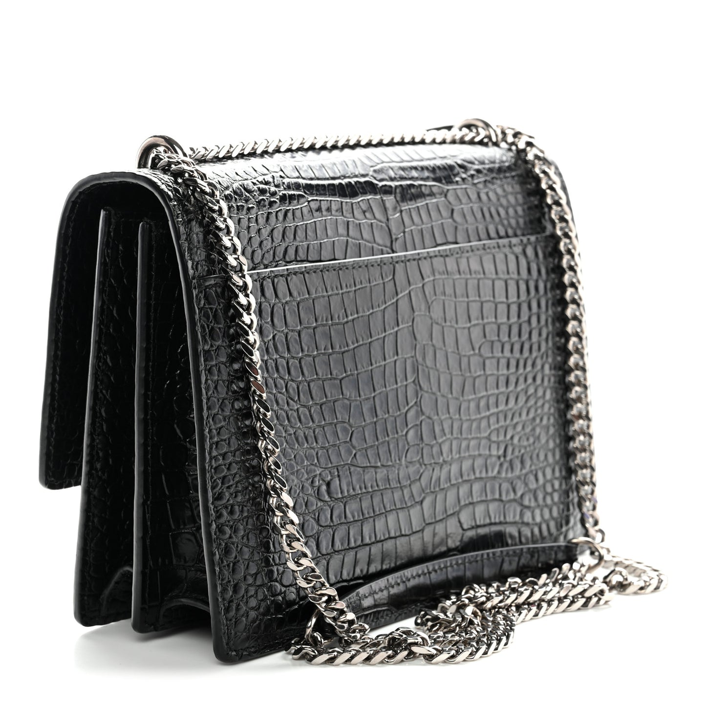 Calfskin Crocodile Embossed Medium Monogram Sunset Black