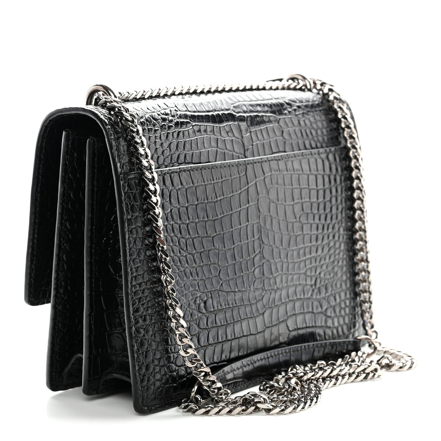 Saint Laurent Calfskin Crocodile Embossed Medium Monogram Sunset Black 3 of 11
