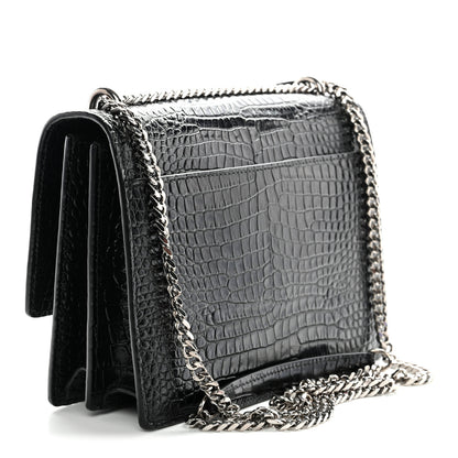 Saint Laurent Calfskin Crocodile Embossed Medium Monogram Sunset Black 3 of 11