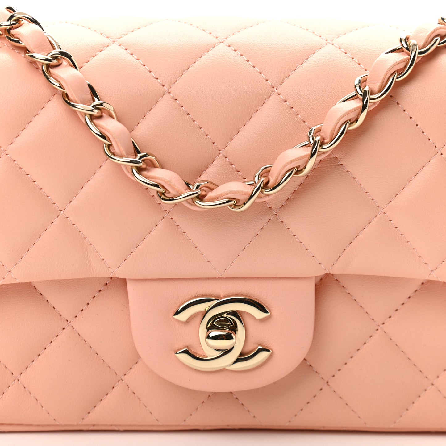 Lambskin Quilted Mini Rectangular Flap Light Orange