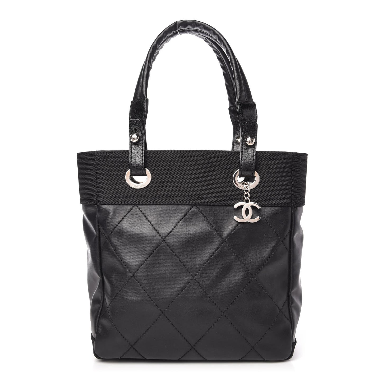 Coated Canvas Quilted Small Paris Biarritz Tote Black