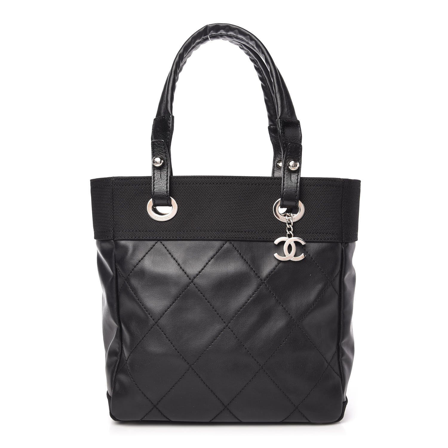 Chanel Coated Canvas Quilted Small Paris Biarritz Tote Black 1 of 10