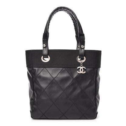 Chanel Coated Canvas Quilted Small Paris Biarritz Tote Black 1 of 10