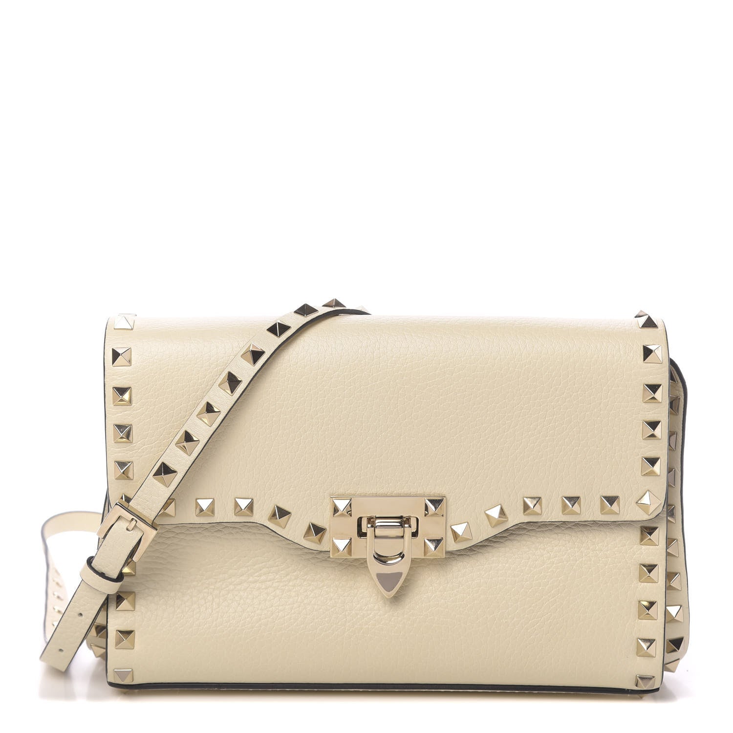Valentino Garavani Pebbled Calfskin Medium Rockstud Flip Lock Crossbody Bag Light Ivory 1 of 10