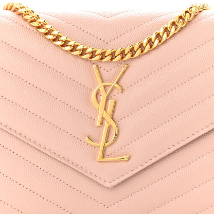 Saint Laurent Grain De Poudre Matelasse Chevron Cassandre Chain Wallet Pale Pink 8 of 11