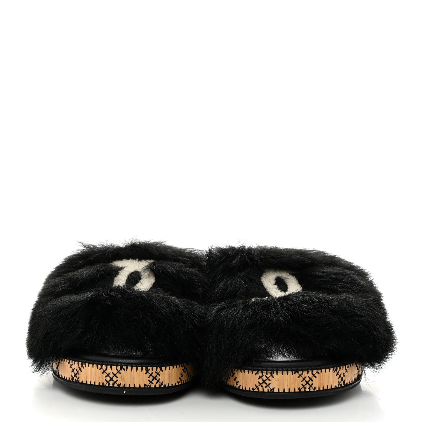 Shearling Lambskin CC Mules 36.5 Black White