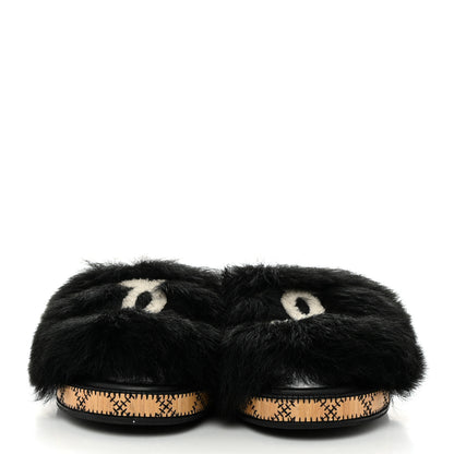 Chanel Shearling Lambskin CC Mules 36.5 Black White 2 of 8