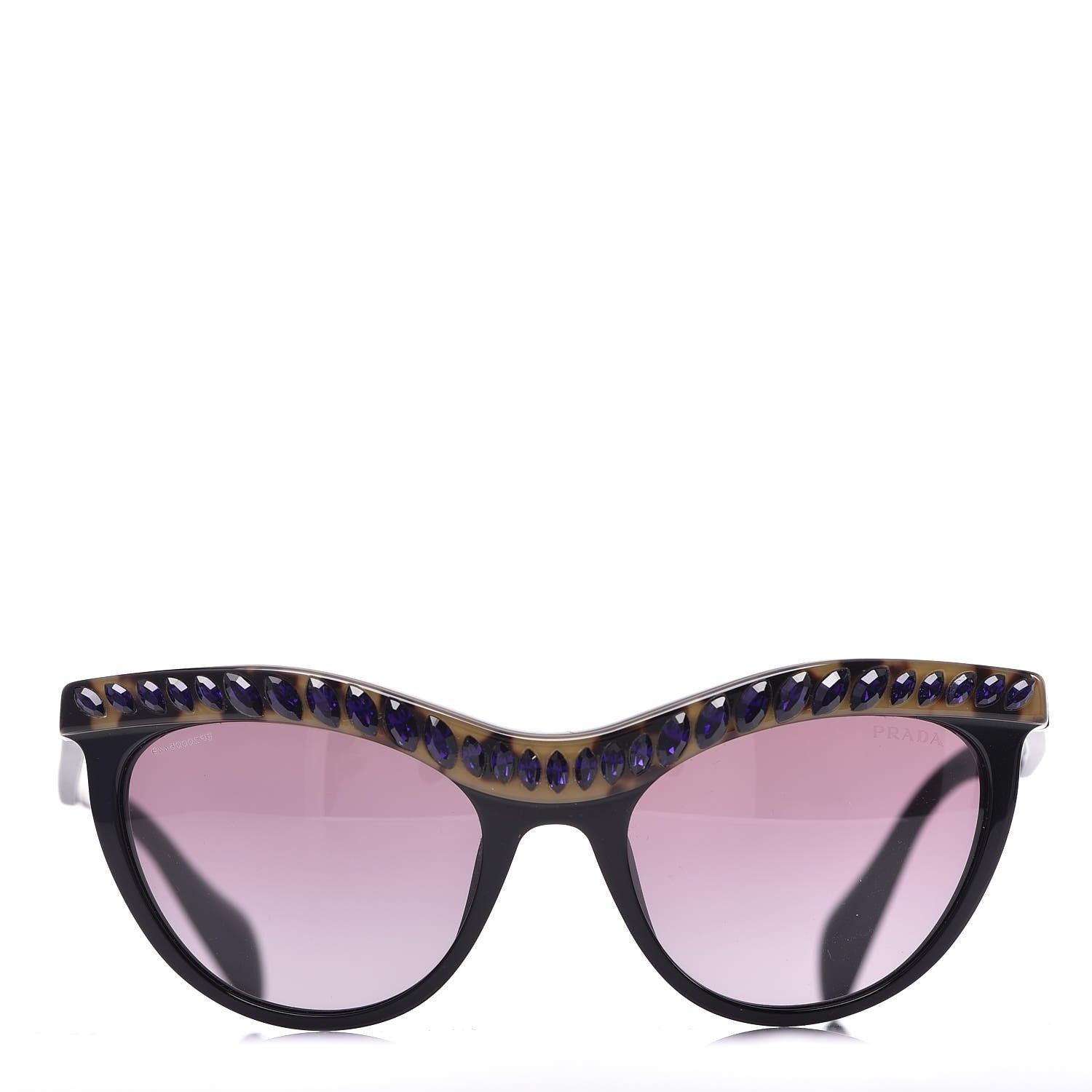 Prada Crystal Cat Eye Sunglasses SPR 04P Black Havana 2 of 8