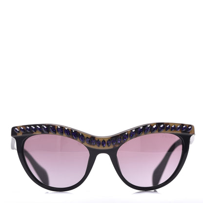 Prada Crystal Cat Eye Sunglasses SPR 04P Black Havana 2 of 8