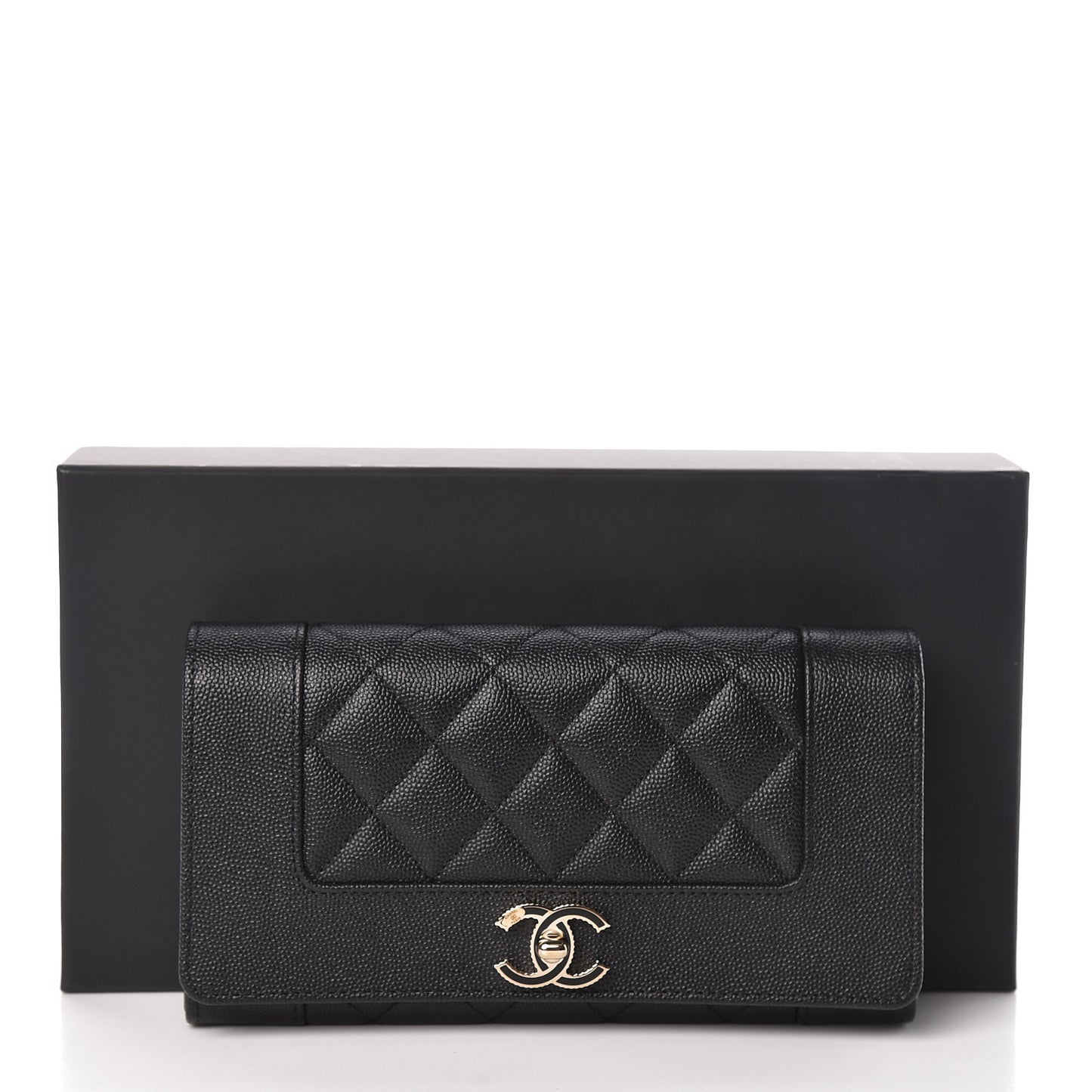 Caviar Quilted Mademoiselle Vintage Flap Wallet Black