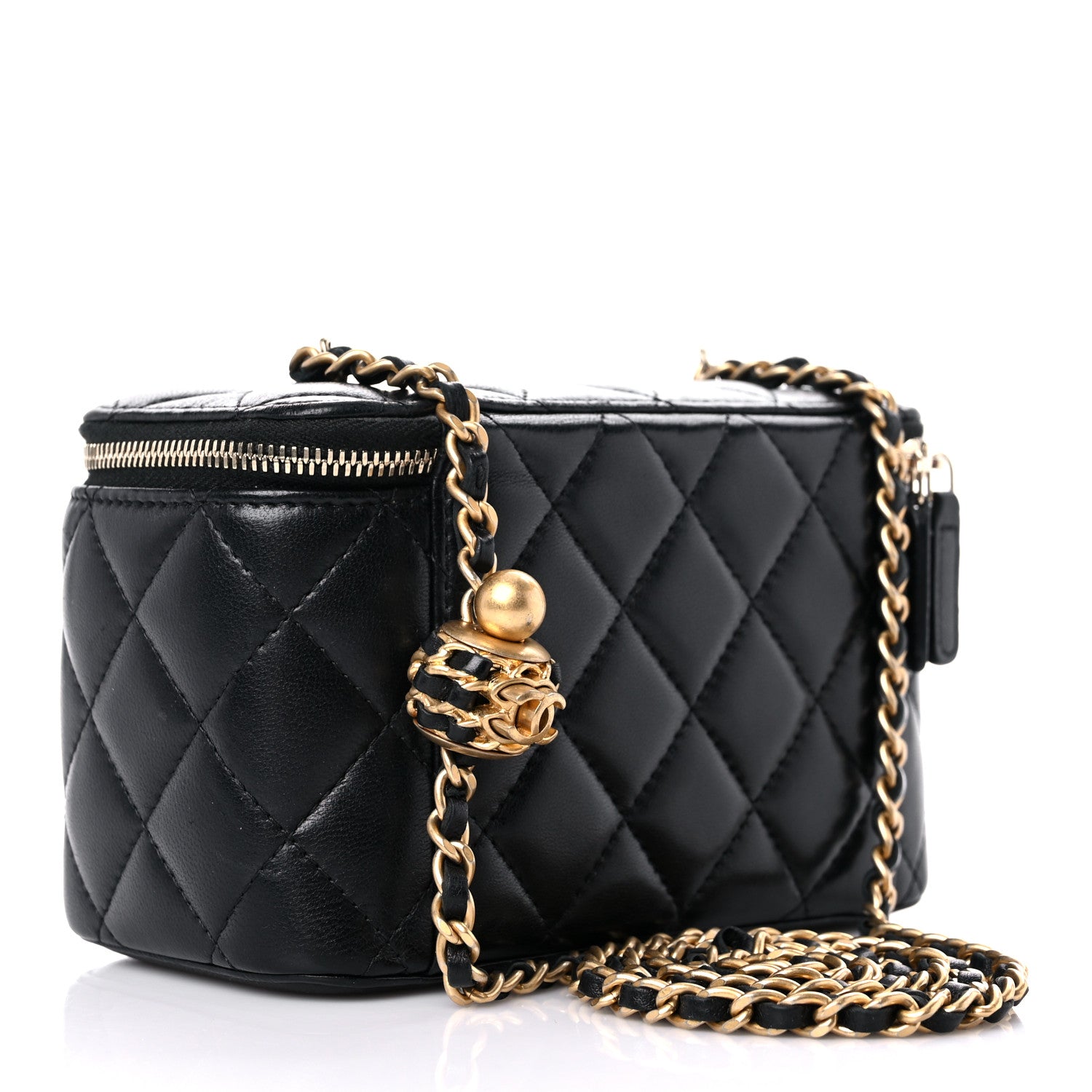 Chanel Lambskin Quilted Small Pearl Crush Vanity Case With Chain Black 3 of 10