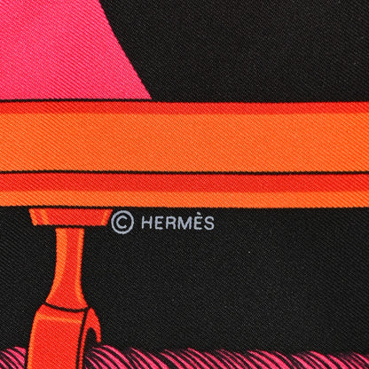 Hermes Silk Feux De Route Apercus La Nuit Scarf 90 Black Rose Fuchsia Orange 5 of 5