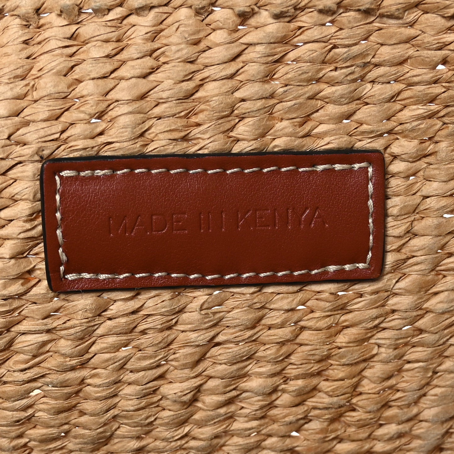 Raffia Calfskin Large Basket Tote Tan