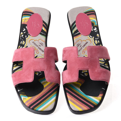 Hermes Suede Goatskin Oran Sandals 38.5 Rose De Venice 6 of 10
