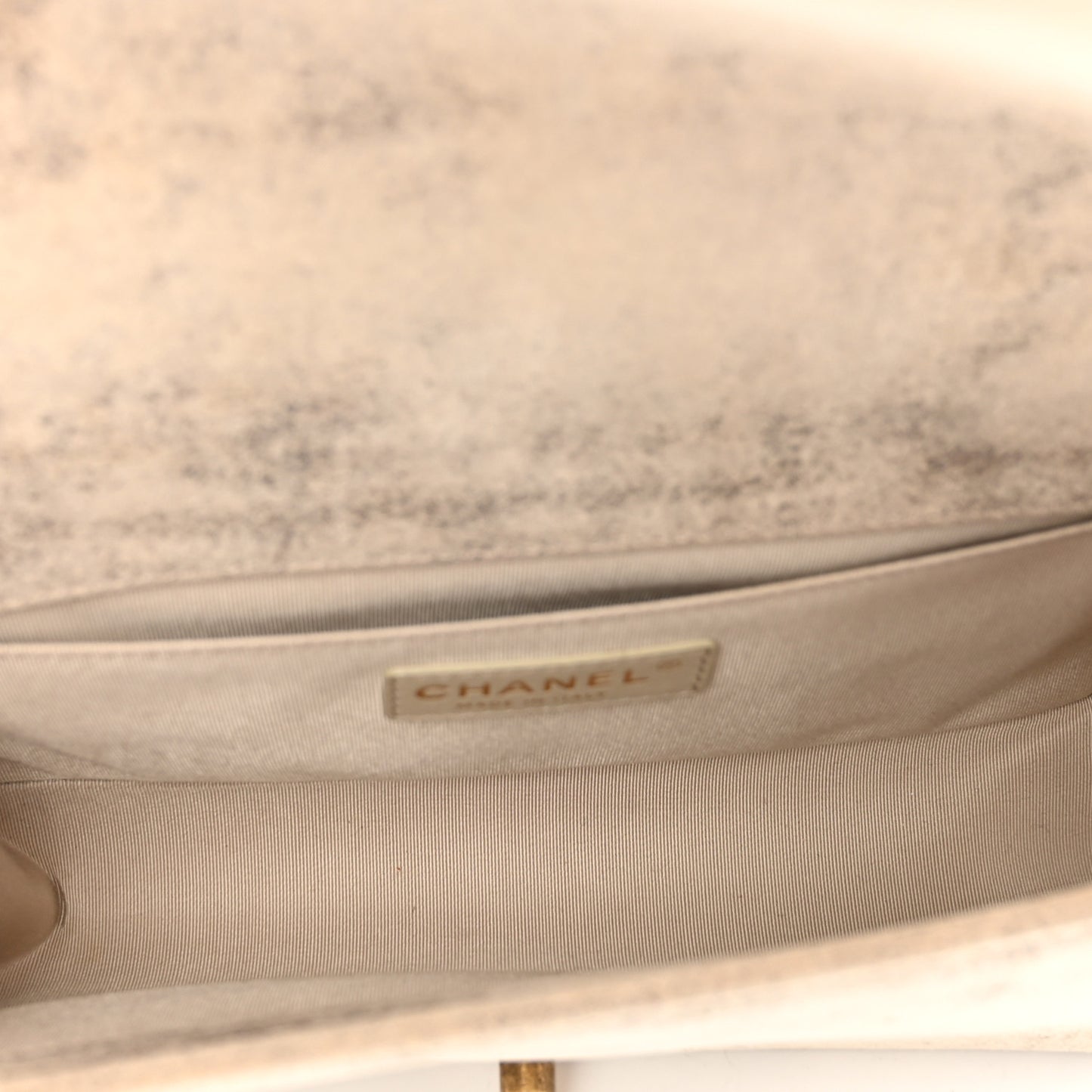 Iridescent Calfskin Quilted Medium Boy Flap Beige