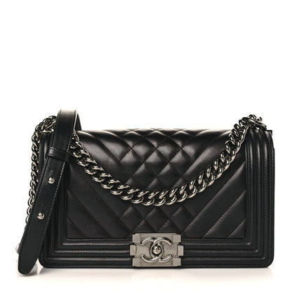 Chanel Calfskin Chevron Quilted Medium Boy Flap Black 1 of 9
