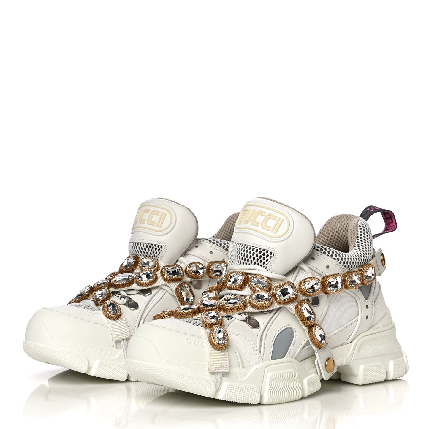 X SEGA Mesh Calfskin Suede Removable Crystals Womens Flashtrek Sneakers 38.5 Great White