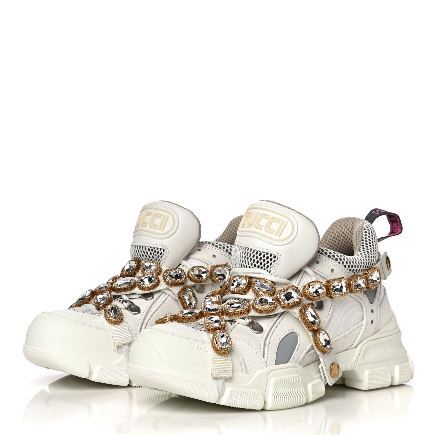 Gucci X SEGA Mesh Calfskin Suede Removable Crystals Womens Flashtrek Sneakers 38.5 Great White 3 of 15