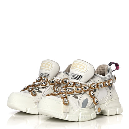 Gucci X SEGA Mesh Calfskin Suede Removable Crystals Womens Flashtrek Sneakers 38.5 Great White 3 of 15