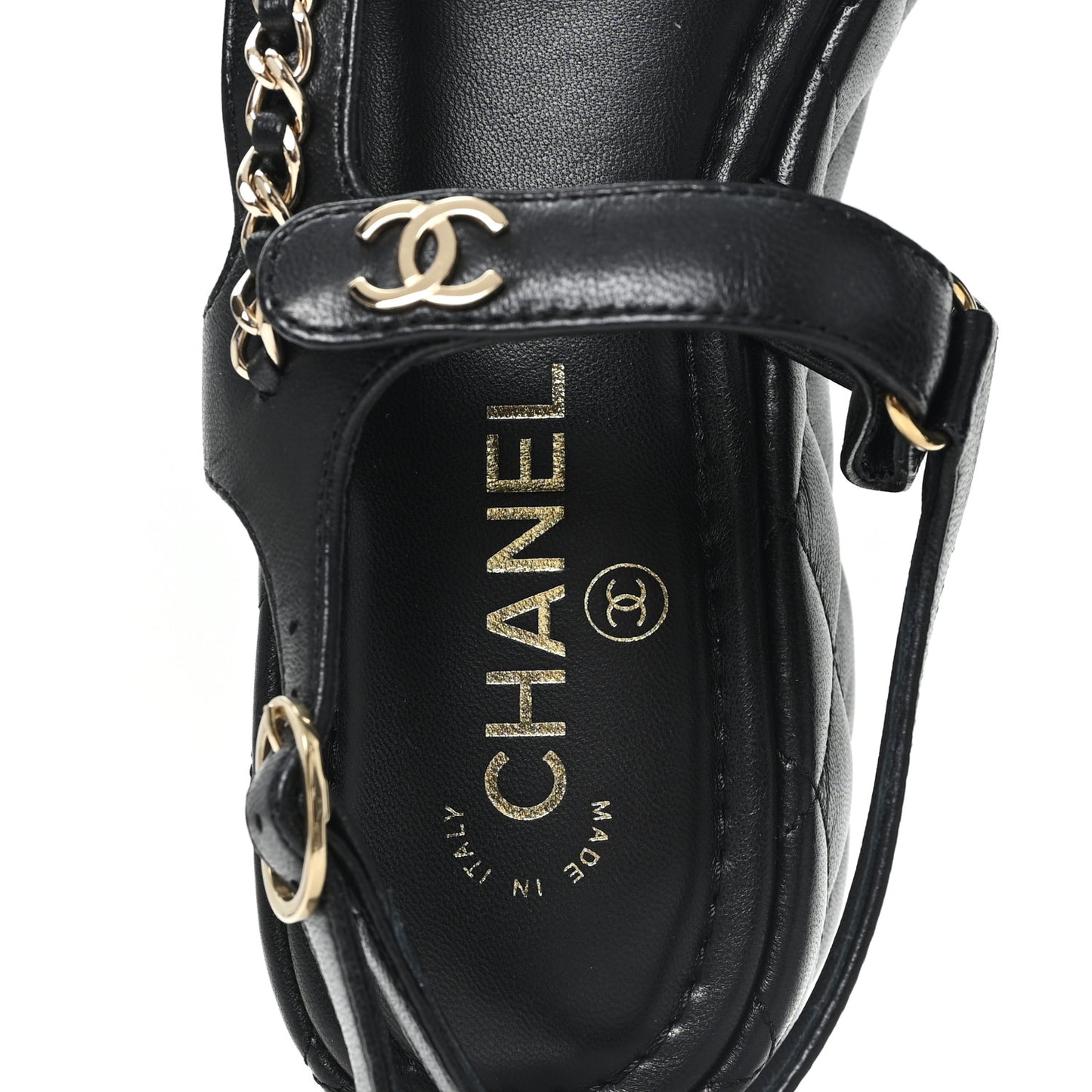 Lambskin Quilted Chain CC Platform Sandals 39.5 Black