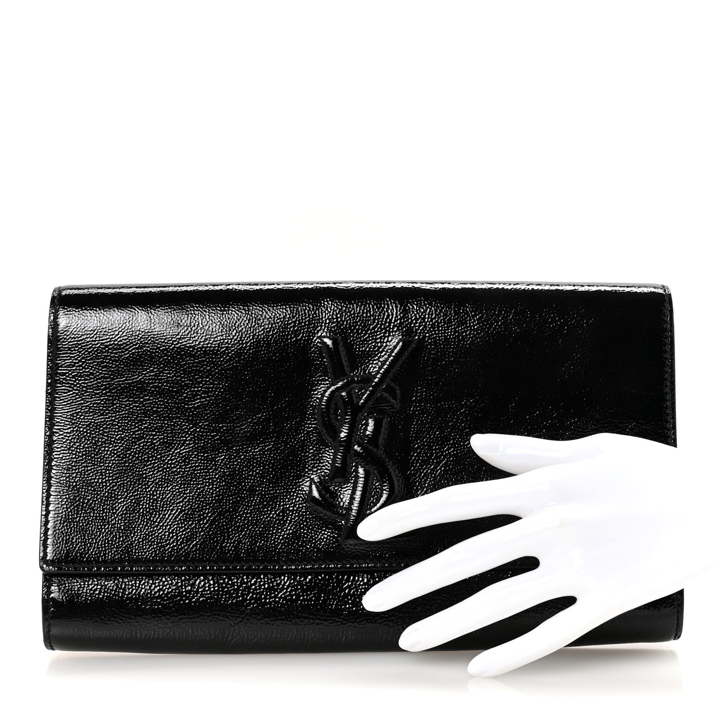 Textured Patent Monogram Large Belle De Jour Clutch Black
