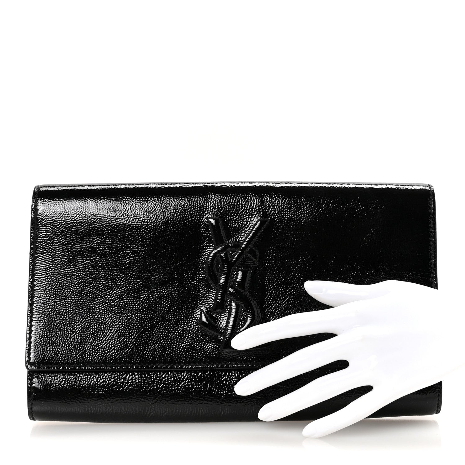 Saint Laurent Textured Patent Monogram Large Belle De Jour Clutch Black 2 of 6