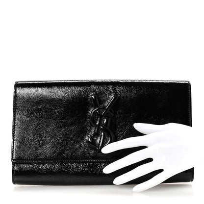 Saint Laurent Textured Patent Monogram Large Belle De Jour Clutch Black 2 of 6