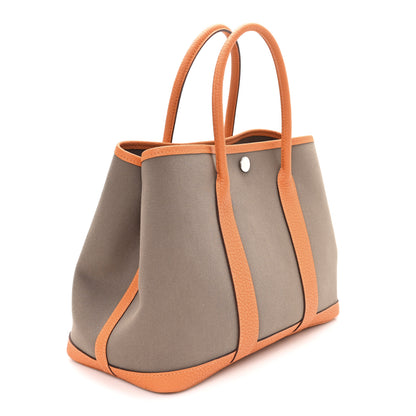 Hermes Toile Officier Negonda Garden Party Tote 30 Etoupe Orange 3 of 9