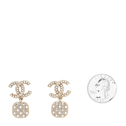 Chanel Pearl Baguette Crystal CC Drop Earrings Gold 2 of 4