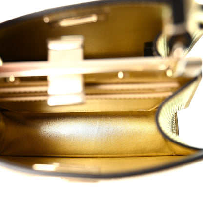 Fendi Iridescent Crystal Vitello Laminato Suede FF Petite Peekaboo I SEE U Satchel Platino 5 of 10