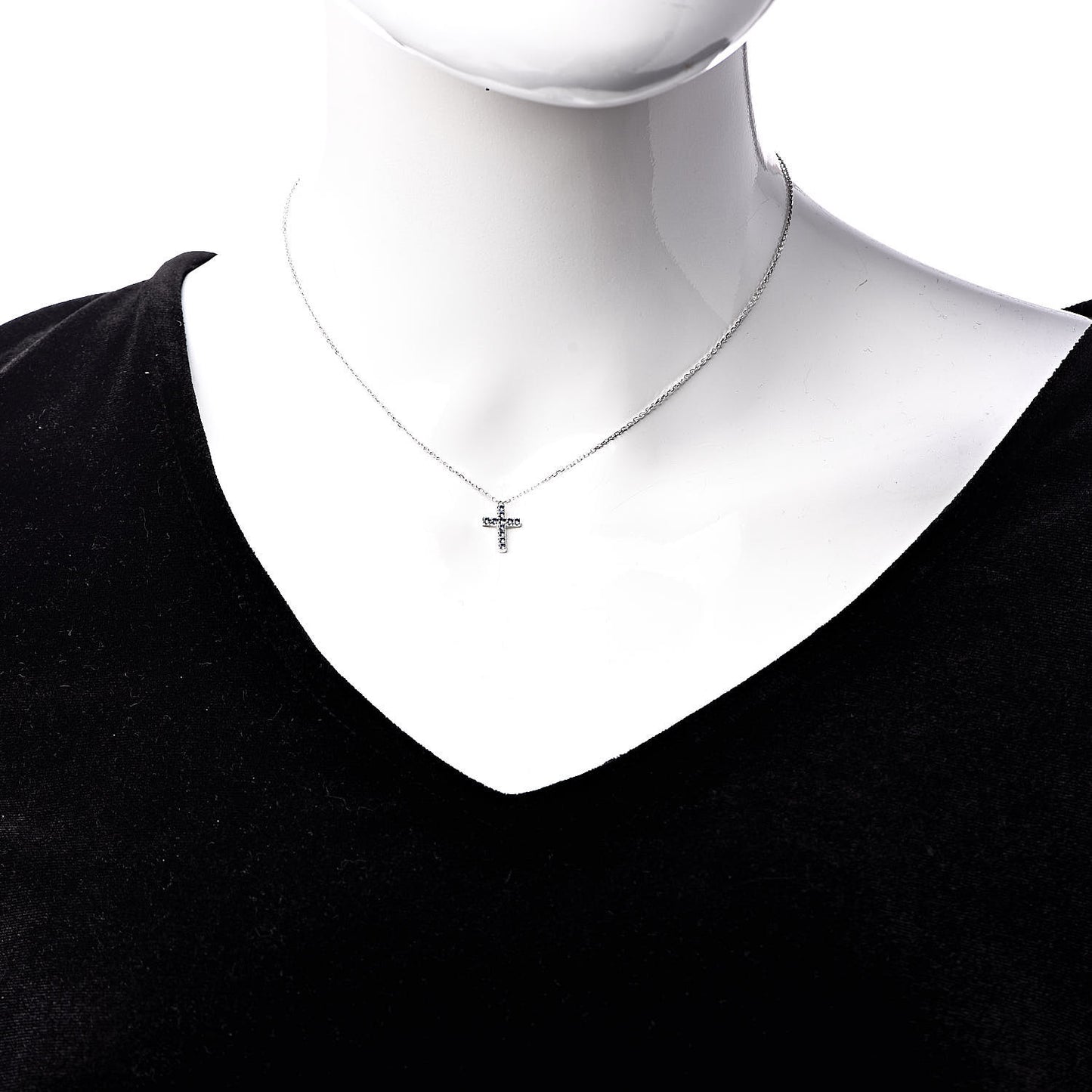 18K White Gold Blue Sapphire Symbols Cross Pendant Necklace