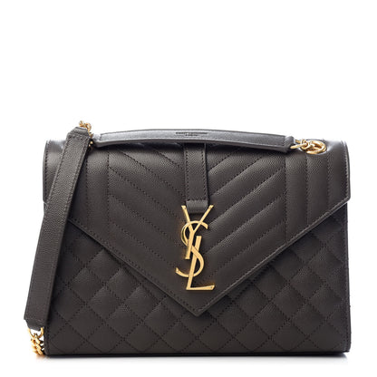 Saint Laurent Grain De Poudre Textured Mixed Matelasse Triquilt Medium Monogram Satchel Pebble 1 of 9