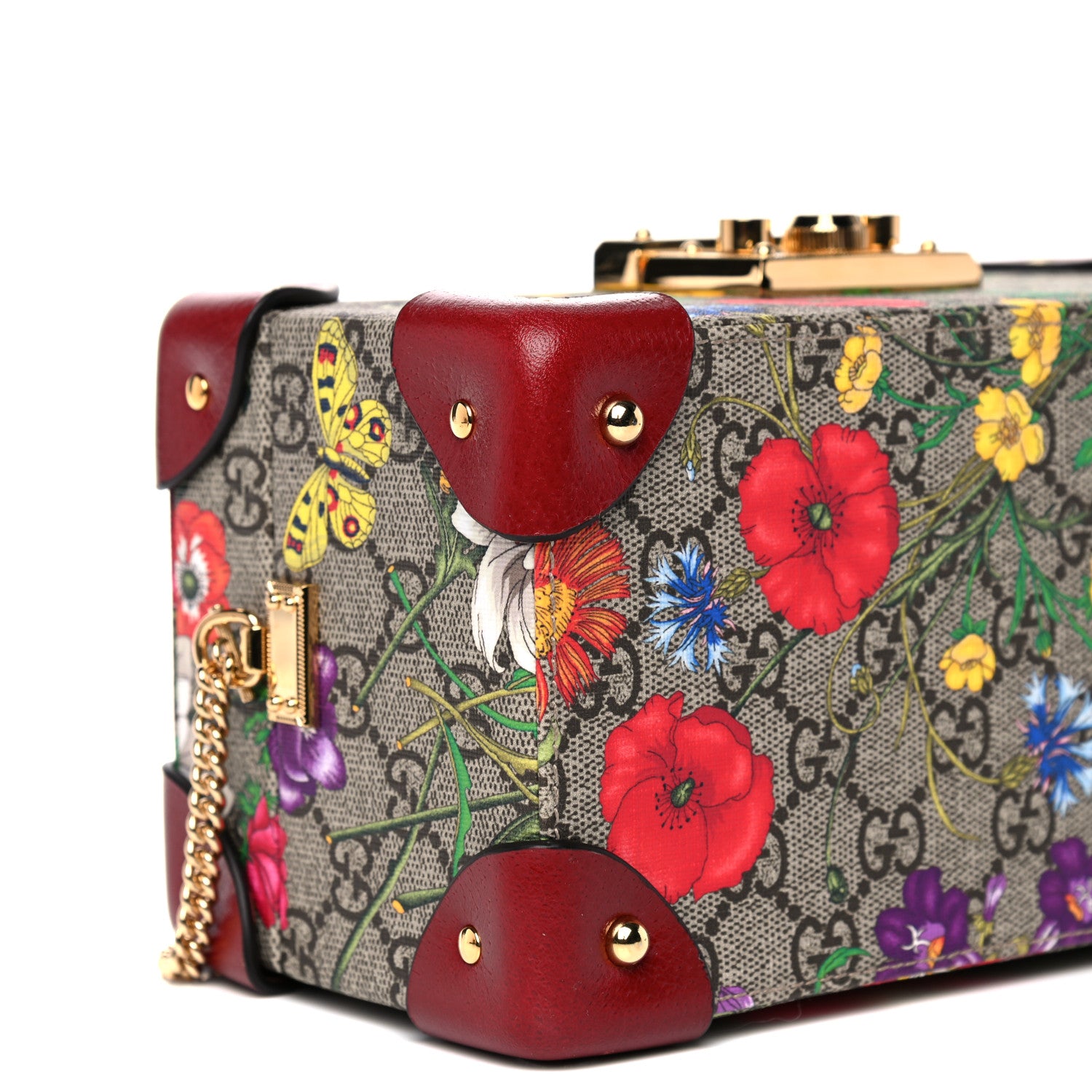 Gucci GG Supreme Monogram Flora Padlock Jewelry Case Red 11 of 13