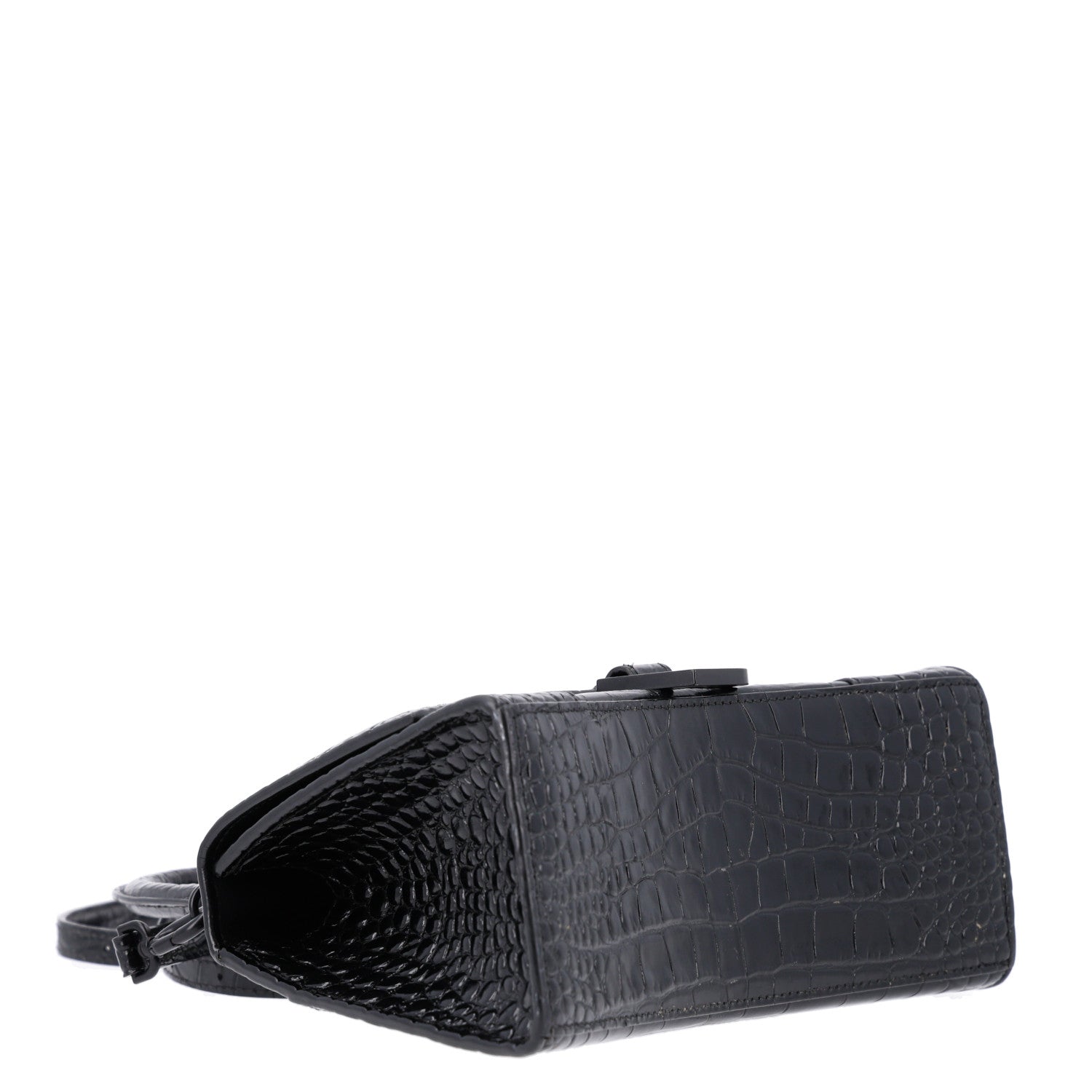 Balenciaga Shiny Calfskin Monochrome Crocodile Embossed Small Hourglass Top Handle Bag Black 4 of 10