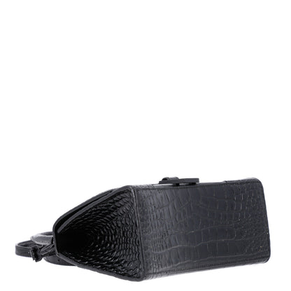 Balenciaga Shiny Calfskin Monochrome Crocodile Embossed Small Hourglass Top Handle Bag Black 4 of 10