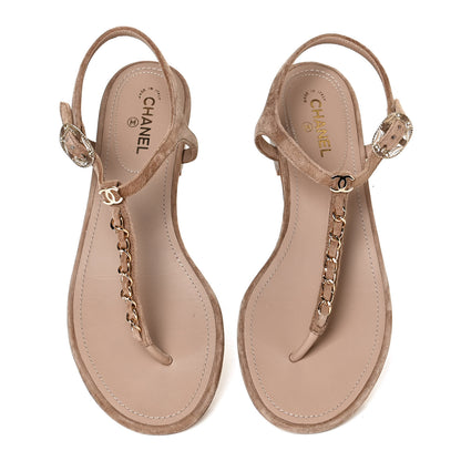 Chanel Suede Calfskin Chain Thong Sandals 36 Beige 5 of 11