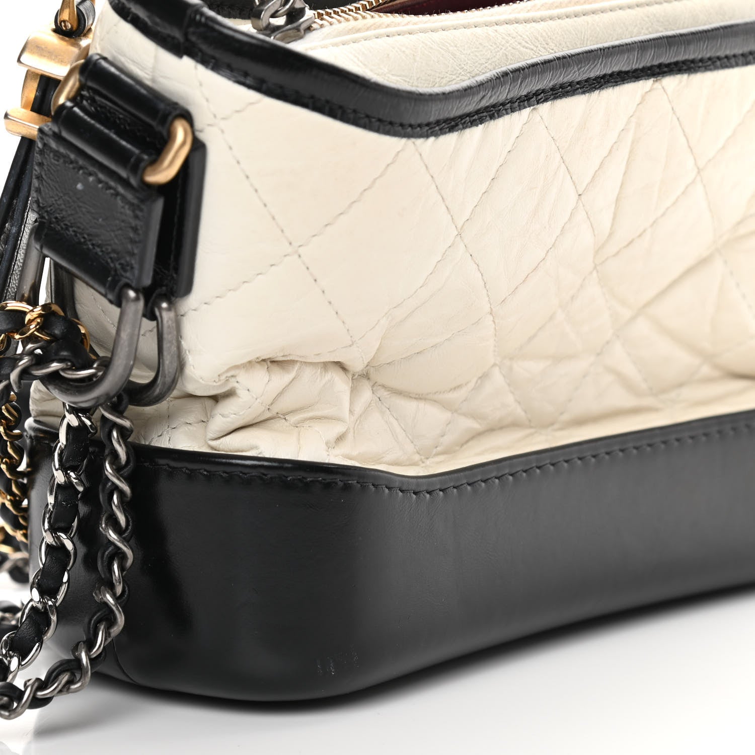 Chanel Aged Calfskin Quilted Small Gabrielle Hobo Black White 17 of 17