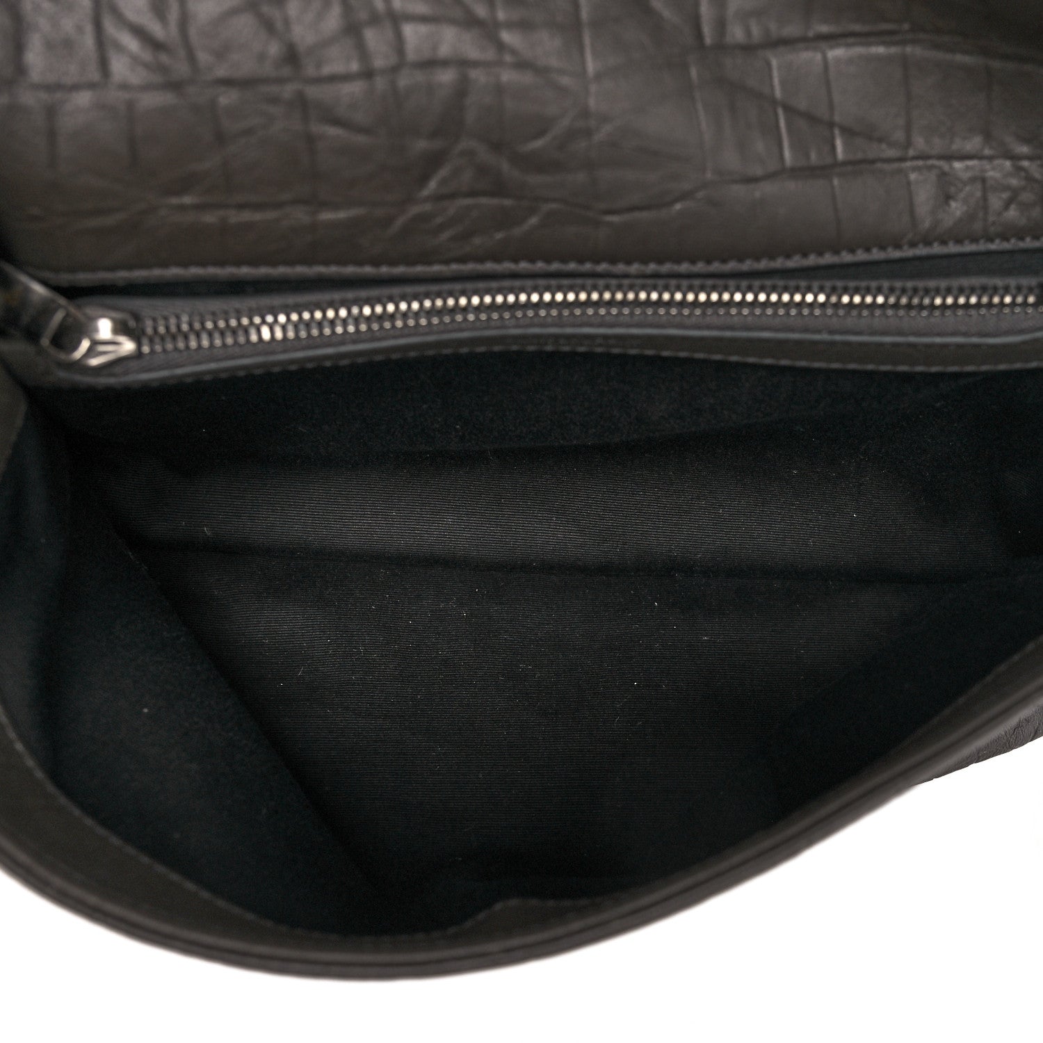 Saint Laurent Calfskin Crocodile Embossed Medium West Hollywood Monogram Fold-Over Grey 5 of 11