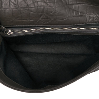 Saint Laurent Calfskin Crocodile Embossed Medium West Hollywood Monogram Fold-Over Grey 5 of 11